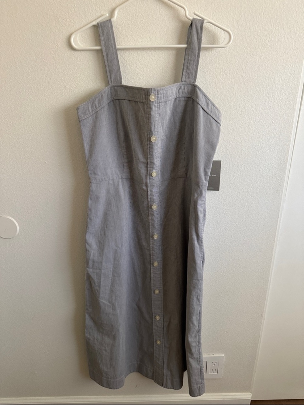 NWT Everlane size 12 pinstripe Button-Front Midi Picnic Dress
